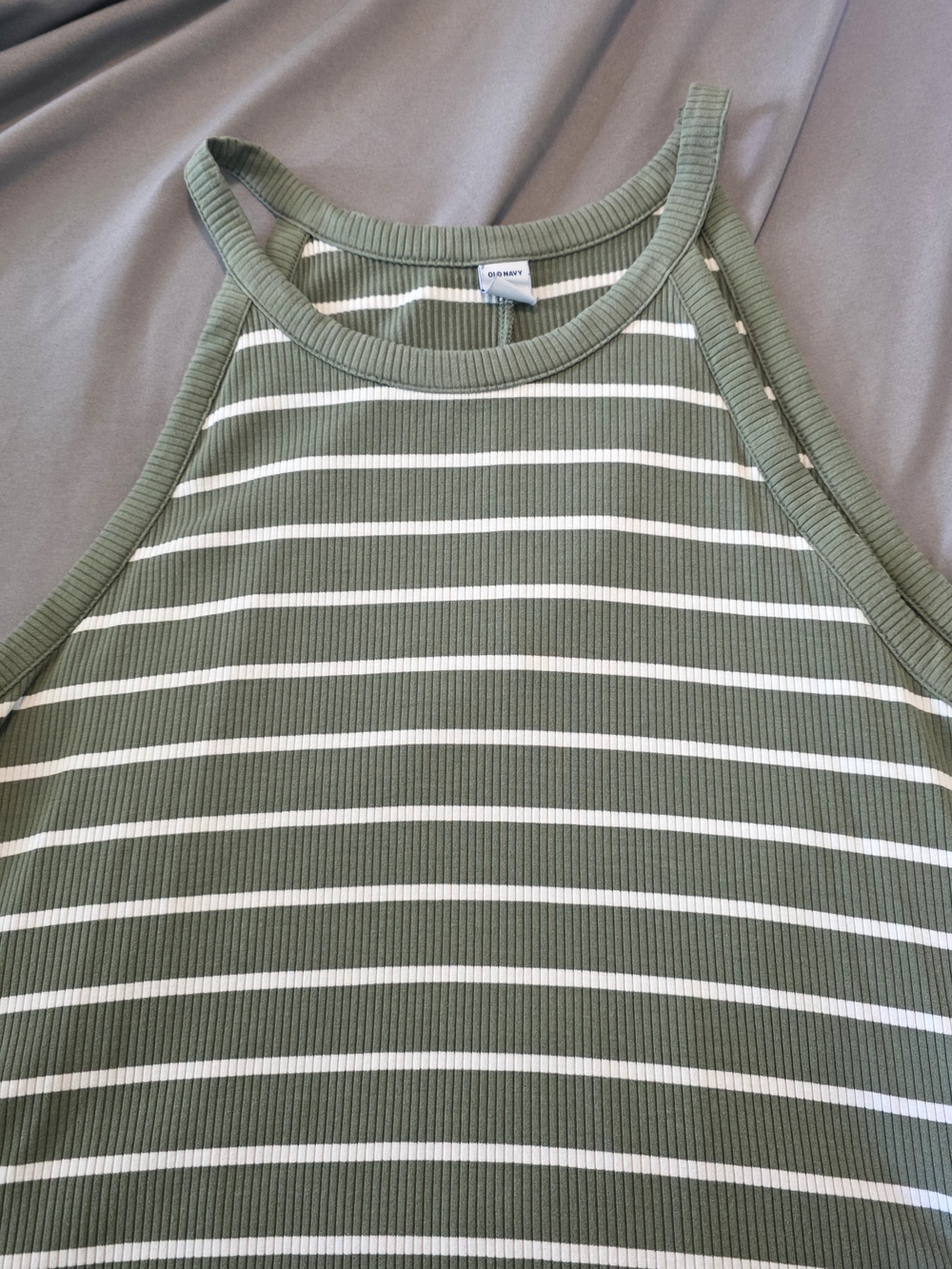 Old Navy Halter Dress Olive Green and White Striped Ribbed